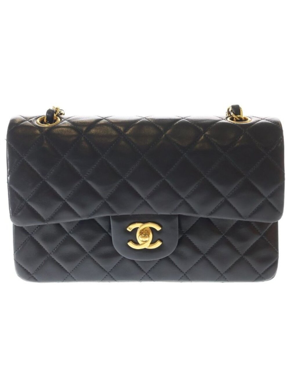 Chanel Quilted 23 Chain Shoulder Bag Back Double Flap Gold Lambskin Black